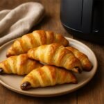 Croissants de Massa Folhada na Airfryer , dourados e com chocolate.