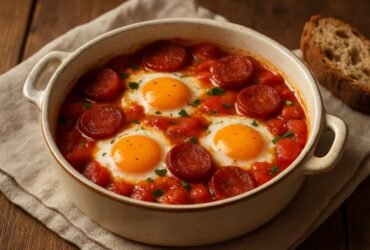 Ovos no Forno com Chouriço e Tomate