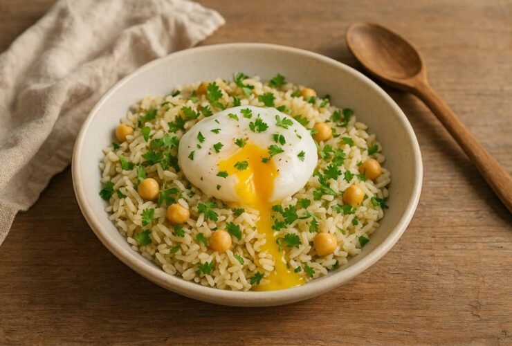 Arroz de Alho e Coentros com Ovo e Grão
