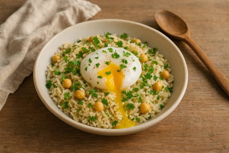 Arroz de Alho e Coentros com Ovo e Grão