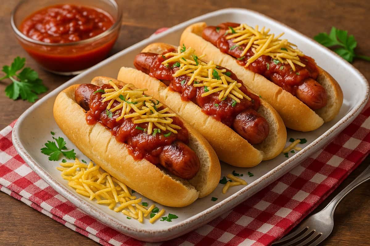 Cachorro-quente com Molho de Tomate e Batata Palha