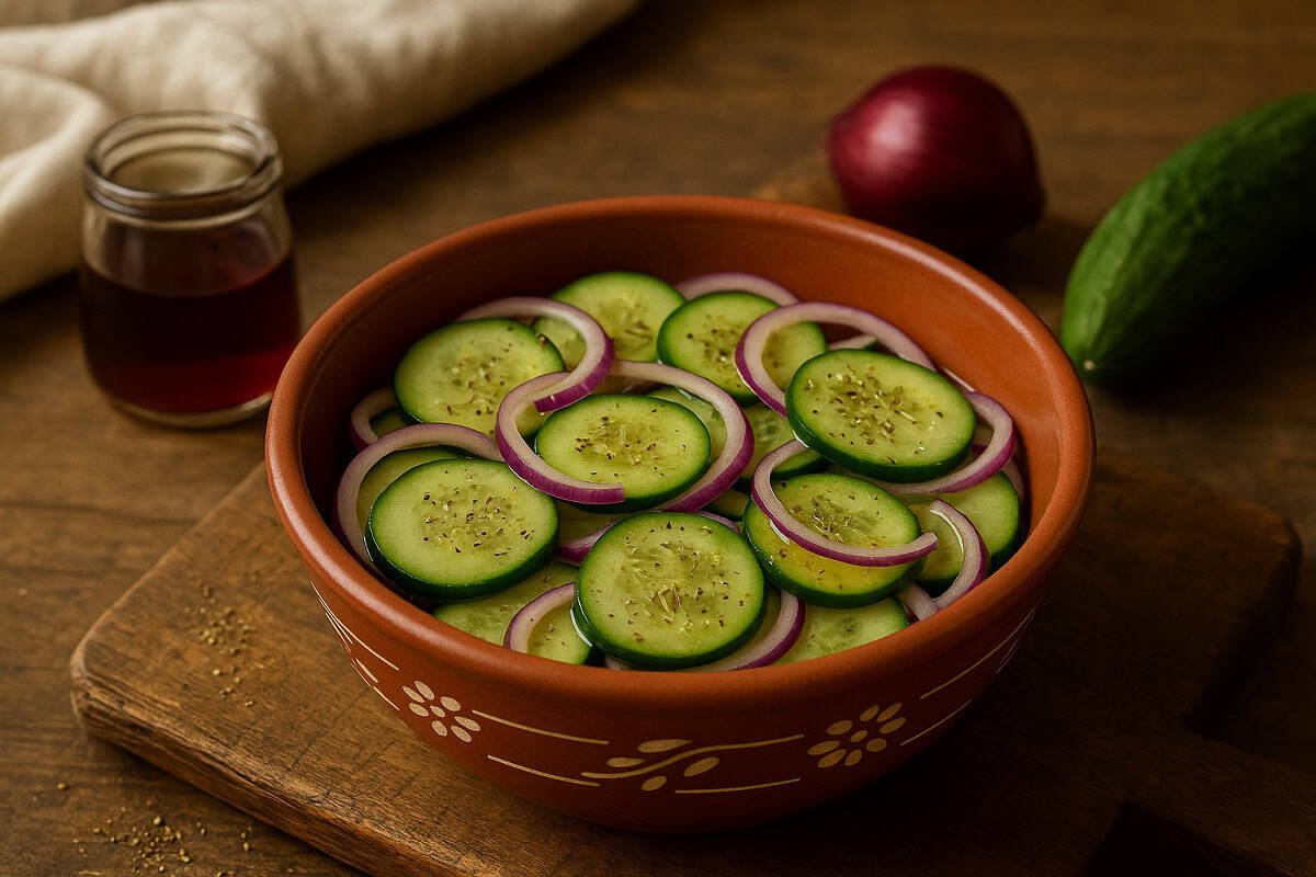 Salada de pepino com cebola e vinagre