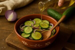 temperar Salada de pepino com cebola e vinagre