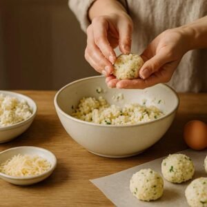 Bolinhos de Arroz com Queijo e Ervas misturar