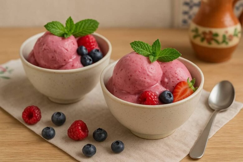 Gelado Caseiro de Iogurte Grego com Frutos Vermelhos