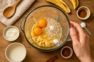 Panquecas de Aveia e Banana Saudáveis misturar