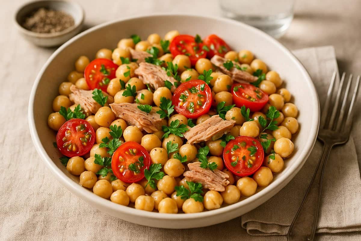 Salada de Grão-de-Bico com Atum e Tomate Cherry